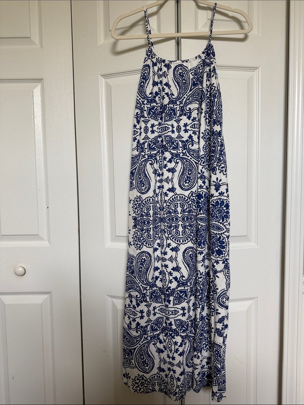 H&M White Maxi Dress with Blue Paisley Print